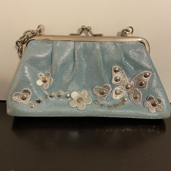 Rafe New York Mini Handbag Teal and Silver with Butterflies Flowers - Picture 2 of 8